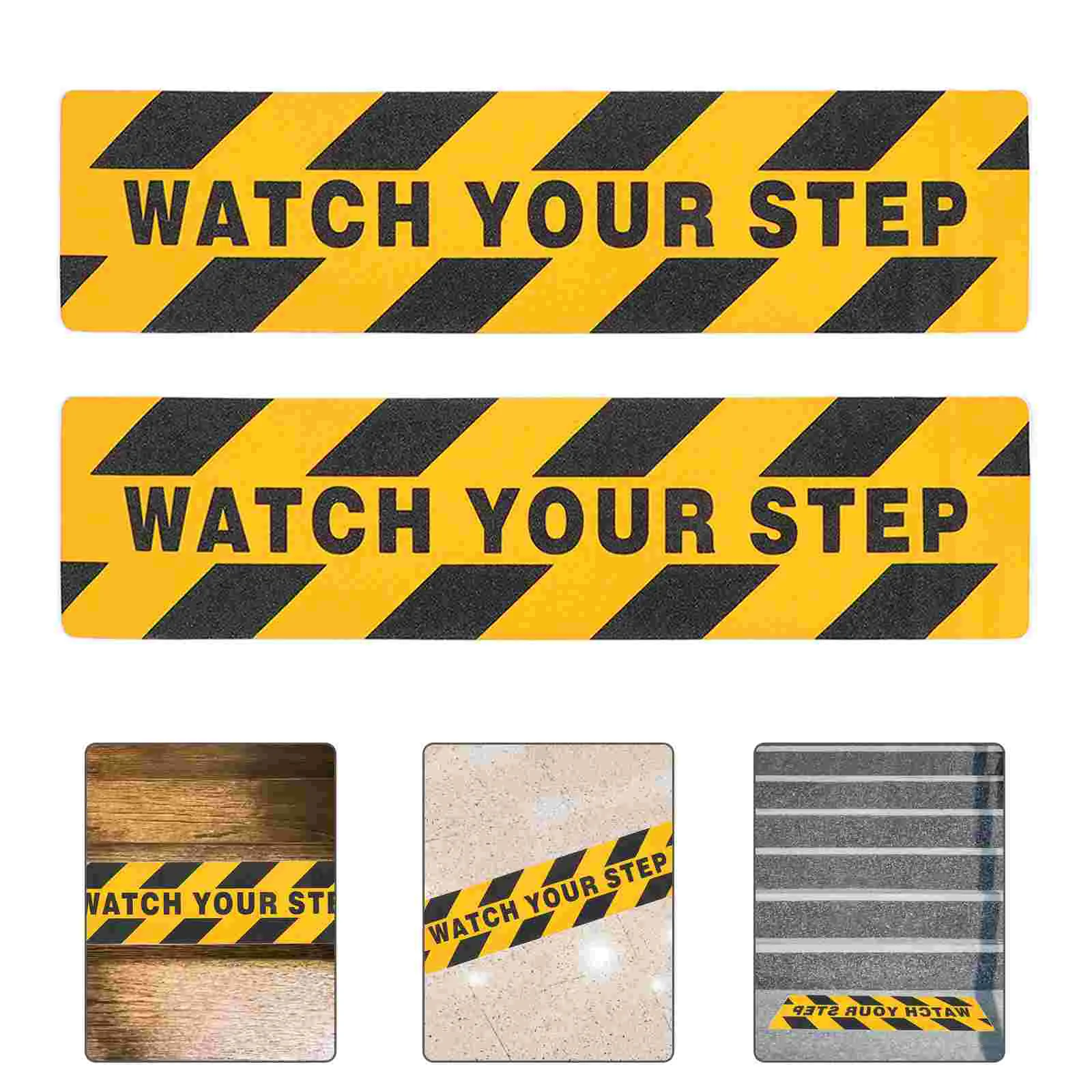 2 Pcs Floor Warning Anti-slip Stickers Child Rug Tape for Tile Safety Stripe Rubber Peva Glitter Watch Your Step