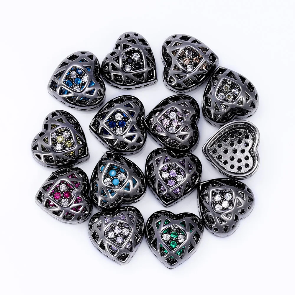 4/40 pz Cubic Zirconia lega Charms a forma di cuore ematite placcato strass cucito pietra di cristallo abbigliamento fai da te accessori per cucire