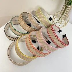 New Weaving Hairbands Wide-brim Bohemian Style Hairband For Women Top Knotted Headwear Linen Hair Accessory Female