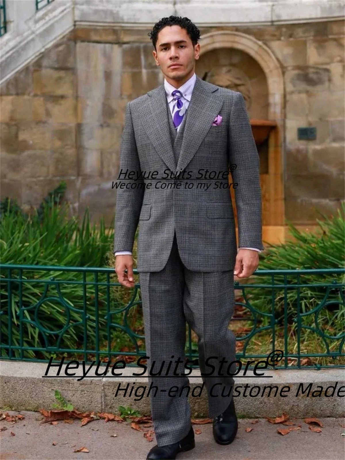 Customized Classic Plaid Men Suits Formal Men Suits Slim Fit Notched Lapel Groom Wedding Tuxedos 3Pieces Sets Male Party Blazers