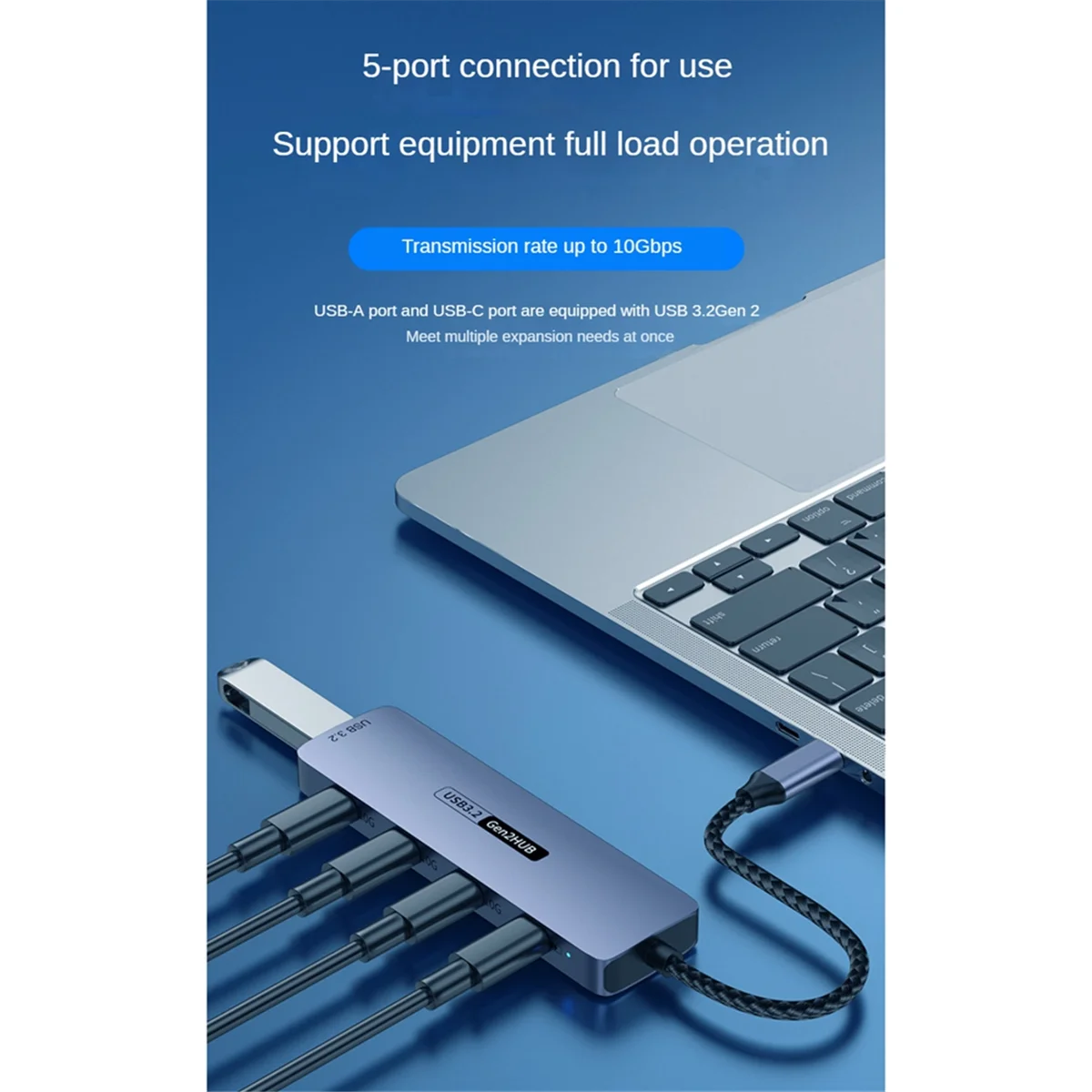 USB C Hub USB Type-C 3.2 HUB 10Gbps High Speed PD100W Charging USB Type-C 3.2 Adapter Splitter for Laptop Phone PC