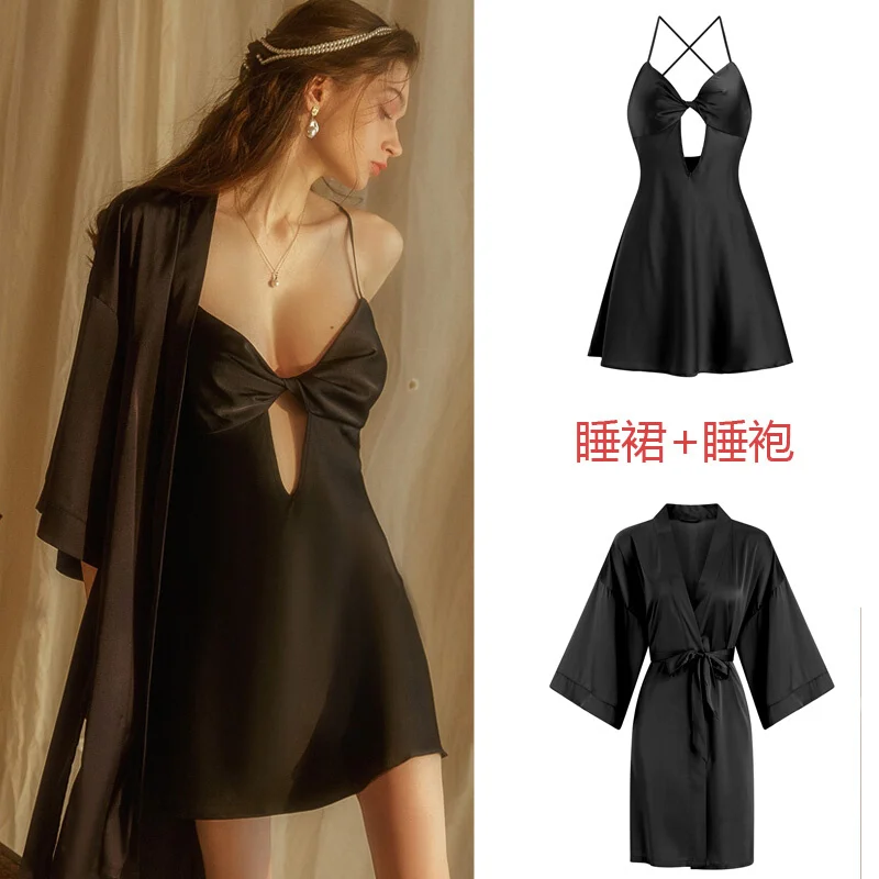 Lace Women\'s Nightdress Sexy Girl Sleepwear Silk Pijama Set Woman Dress Female Sling Nightwear Clothing 2022 Ladies Homewear