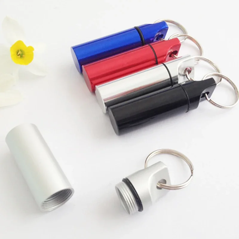 Pill Box Small Portable Waterproof Key Chain Medicine Bottle Earplug Packing Can Box 1PC Metal Travel Mini Medicine Storage Case