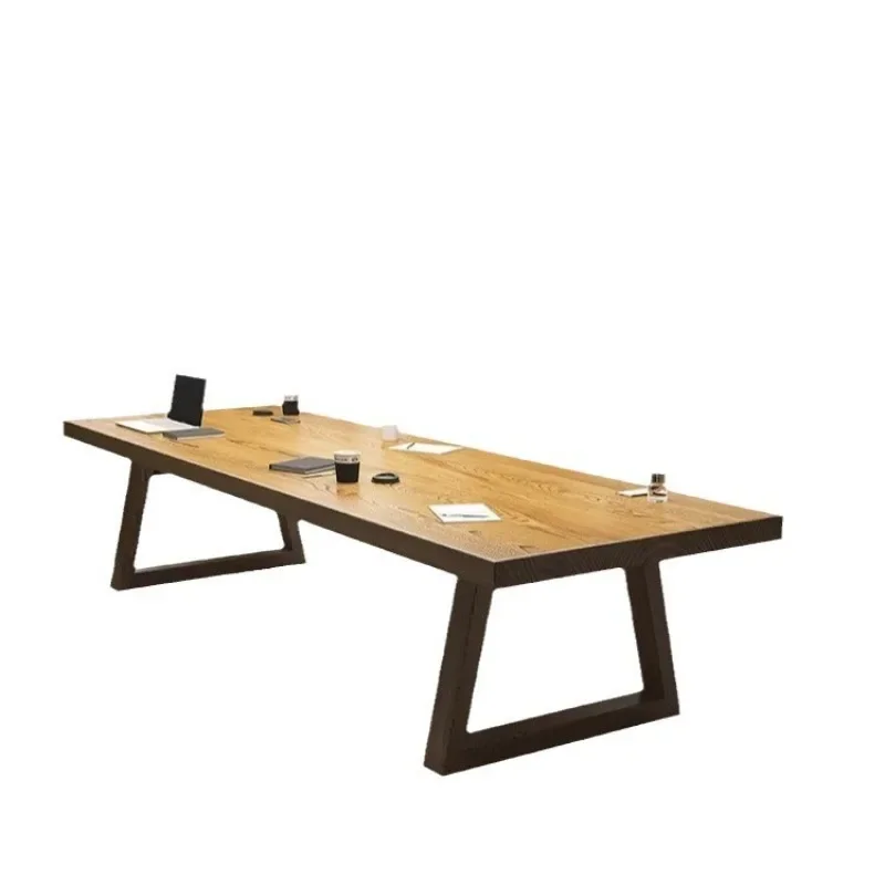 

Solid wood large conference table, simple modern office board company workbench training negotiation table and chairs