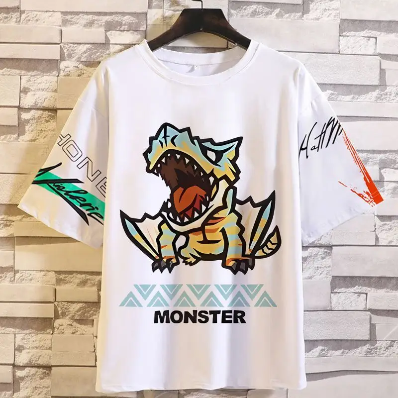 أنيمي لعبة الوحش هنتر العالم تي شيرت الرجال قصيرة الأكمام التعاون Zorai التنين Elrode لعبة الملابس
