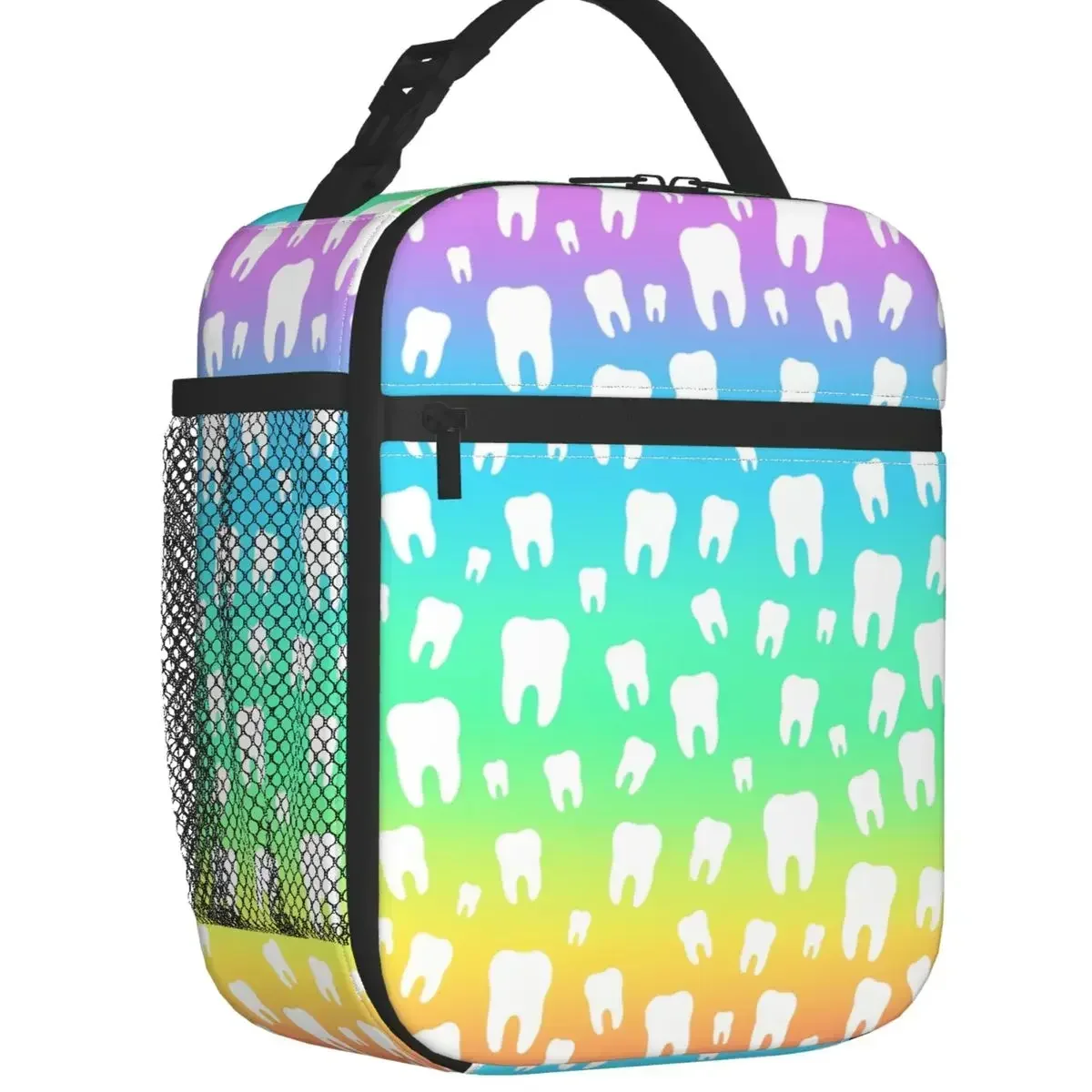 Rainbow Tooth Pattern Resuable Lunch Boxes Waterproof Dentist Teeth Cooler Thermal Food Insulated Lunch Bag Kids School Children