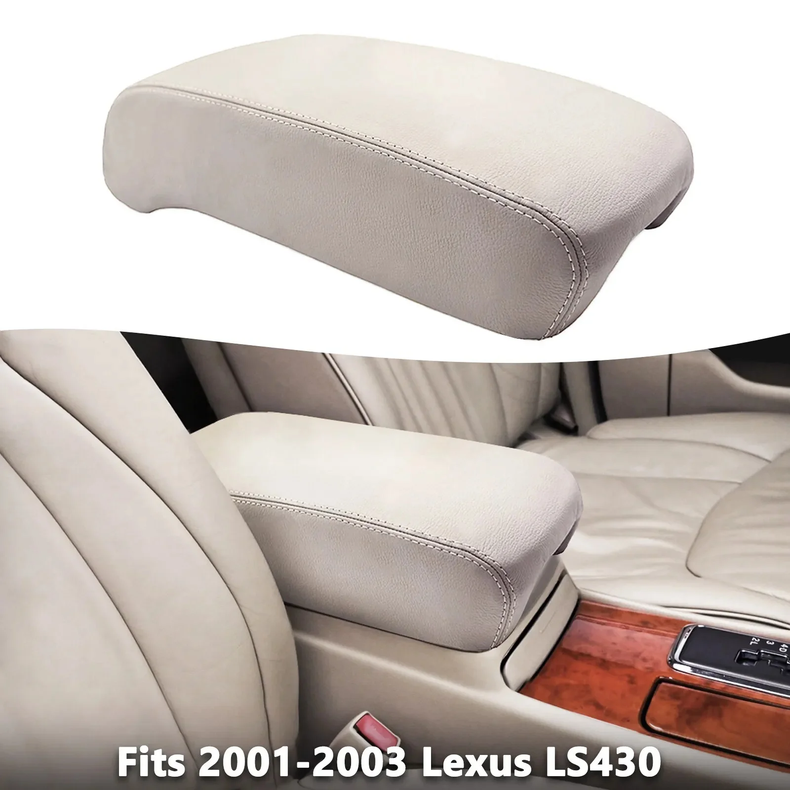 Car Center Console Lid Armrest Cover Gray Microfiber Leather for Lexus LS430 2001-2003 Replaces Waterproof Interier Accessories