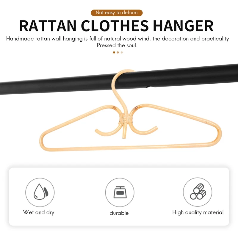 2Pcs Rattan Clothes Hanger Natural Rattan Hand-Woven 3 Hook Hanger for Home Wardrobe Clothing Store Decor 40x20cm