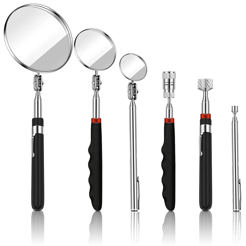 6 Pieces Telescoping Inspection Mirror Mechanic Magnet Stick Magnetic Pick Up Tool Round Mirror Inspection Tool