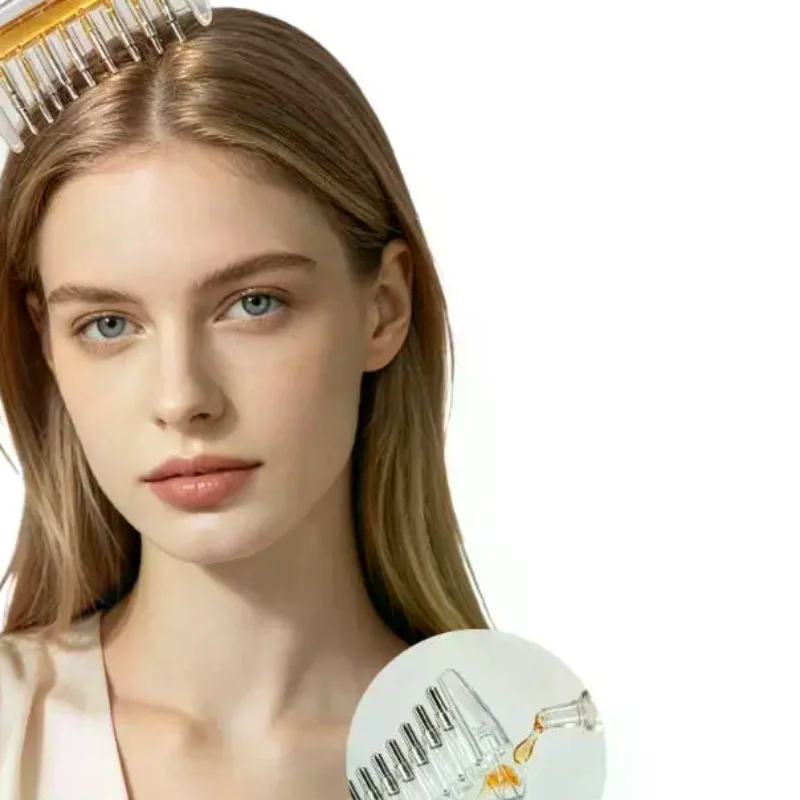 Unisex Transparent Essential Oil Applicator Massage Comb With Built-In Liquid Reservoir, Rolling Metal Teeth, Suitable For Women