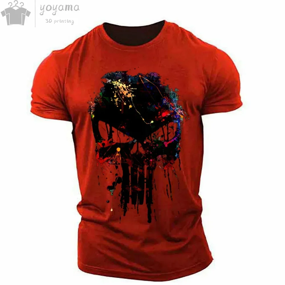 2026 Herren Sport-Freizeit-T-Shirt mit O-Ausschnitt, militärischer patriotischer Totenkopf-3D-Druck, übergroße Kurzarm-Oberteile – Detail 14