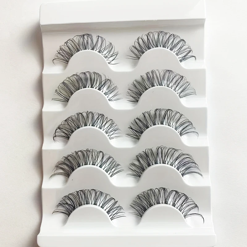 透明な幹のふわふわカーリーDHストライプのフルつけまつげ-5ペア、クロス厚いデザインで目の活力を強化