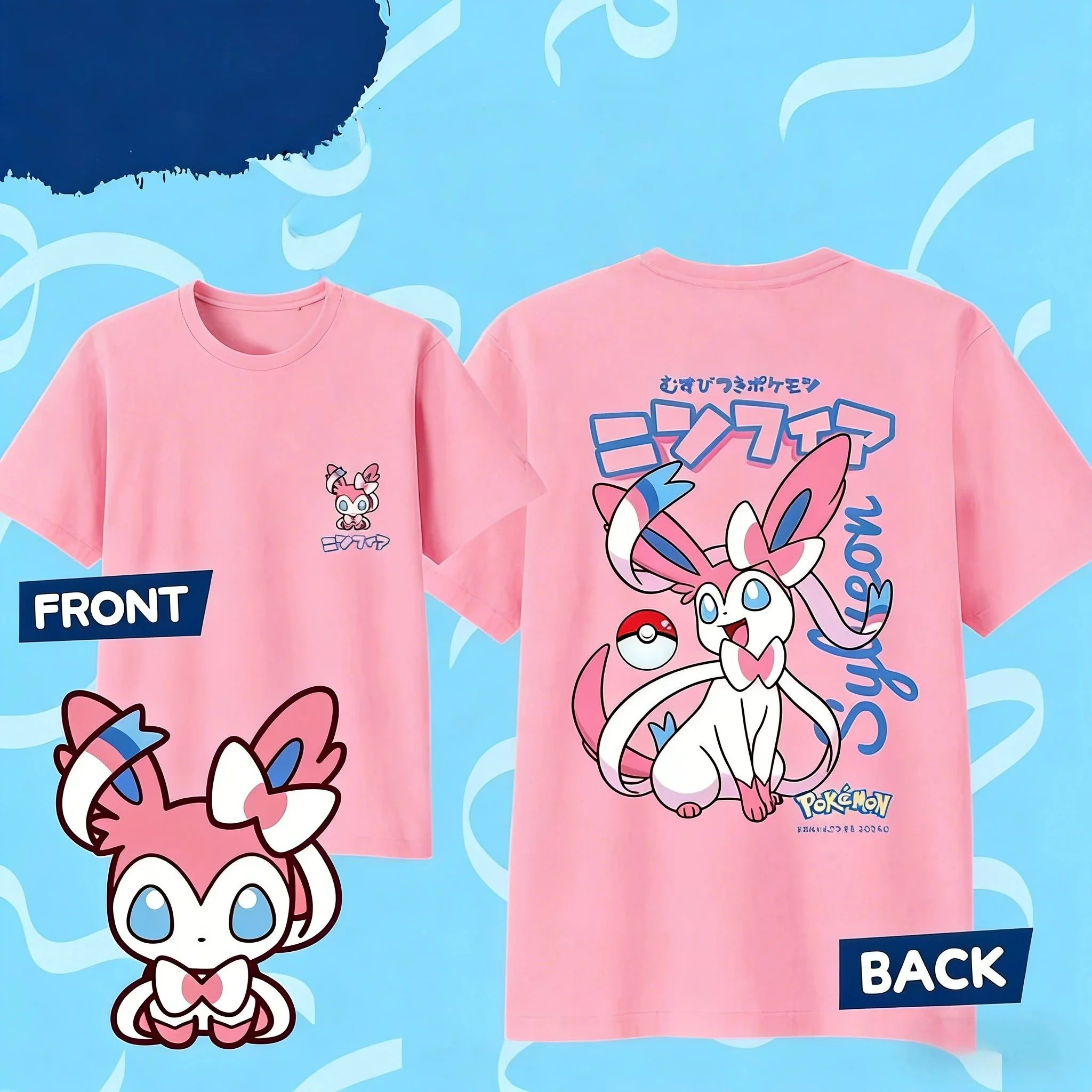 2026 Sommer Anime SYLVEON Bedrucktes T-Shirt für Männer Harajuku Locker Lässig Vielseitig Kurzärmelig Locker Y2k
