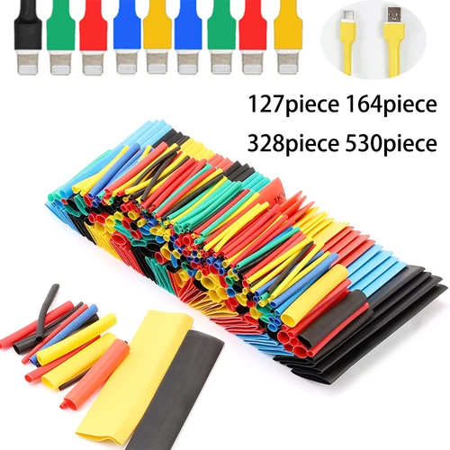 530 unids/set poliolefina retráctil surtido de tubos termorretráctiles Cable de alambre manguito aislado juego de tubos 2:1 funda de tubo impermeable