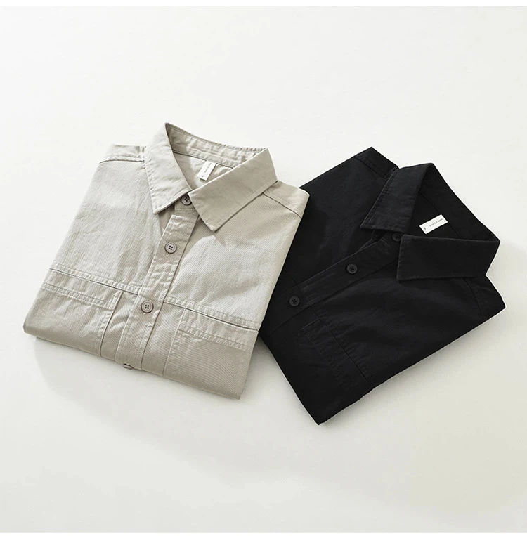 

Spring Summer New Mens Shirts Long Sleeve Japanese Style Cargo Shirt Man Double Pocket Shirt Jacket Pure Cotton Casual Shirts