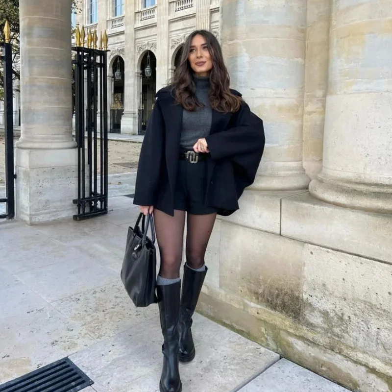Women's Fashion Loose Wool Coat Solid Color Long Bat Sleeve Lapel Button Down Warm Outwear