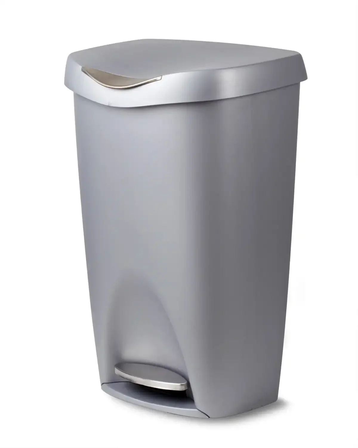 

13 Gallon Trash Can, Brim Plastic Step On Kitchen Trash Can, Silver