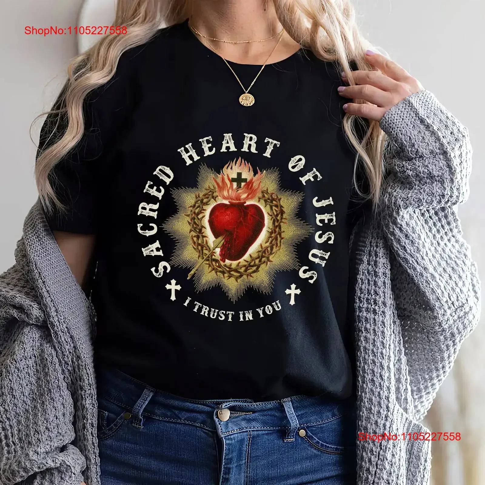 Most Sacred Heart of Jesus T Shirt Catholic Traditional for Latin Mass vintage Washed Top For Everyday Wear Breathable