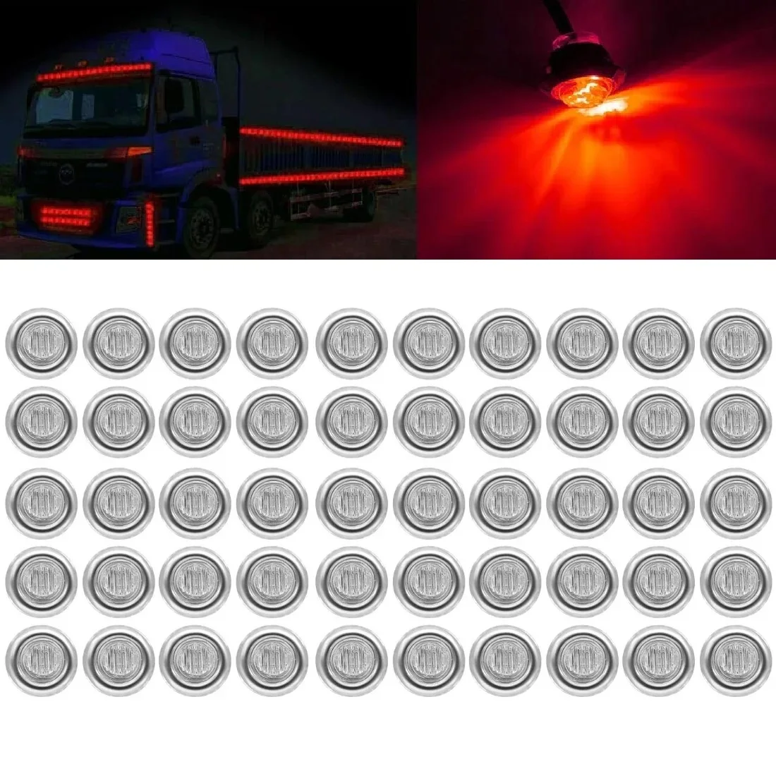 Fuleem 50PCS 12V 3/4 Inch Chrome Stainl Mount Clear Lens Red Light 3SMD LED Bullet Marker Lights Side Led Marker for Truck Boat