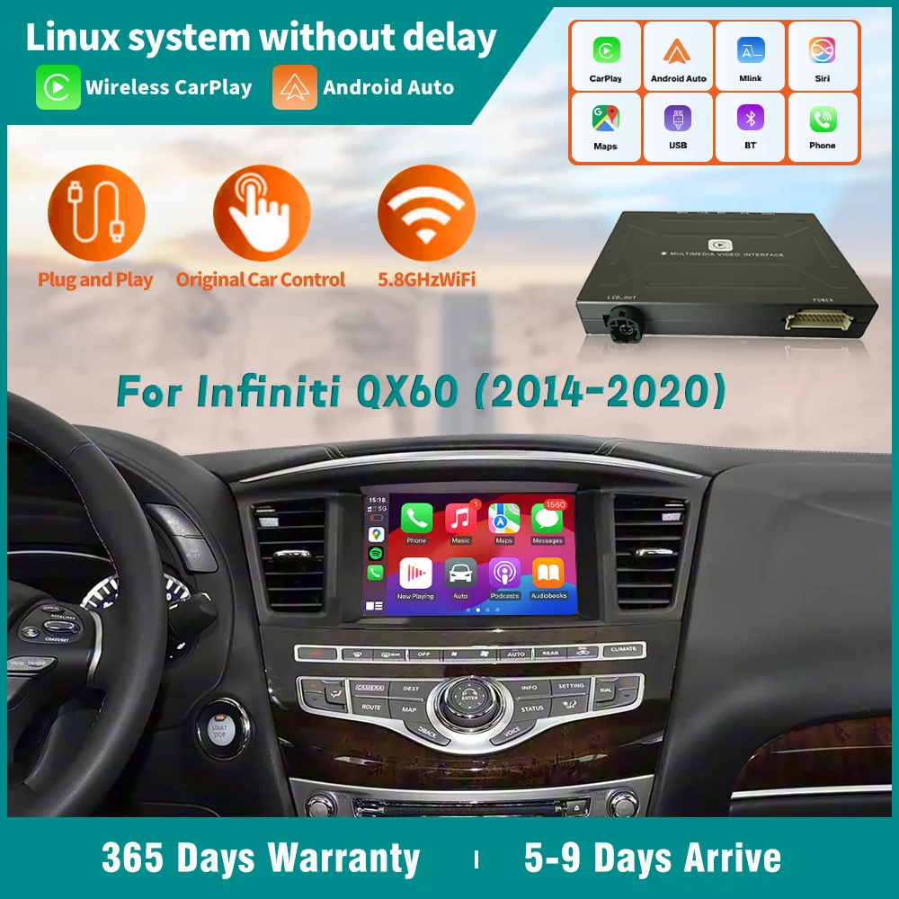 Wireless CarPlay For Infiniti QX60 Hybrid 2014-2020 Support Android Auto Music Reverse Camera Mirror Link Navi Apple Car play