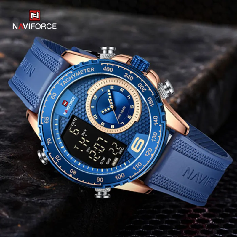 NAVIFORCE 2023 Unique Design Men\'s LCD Display Watch Luxury Luminous Silicone Strap Waterproof Wristwatches Relogio Masculino