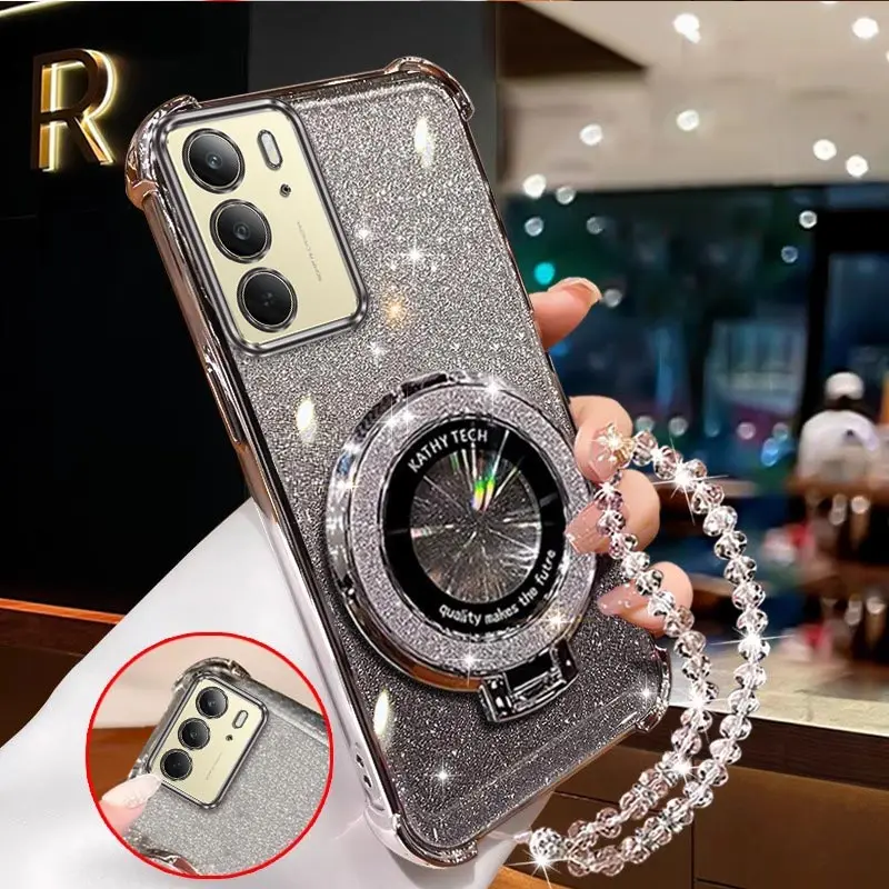 C75 Plating stand lanyard Phone Case For Realme C65 C63 C61 C71 C63 C67 C55 C53 C51 C51S Cover