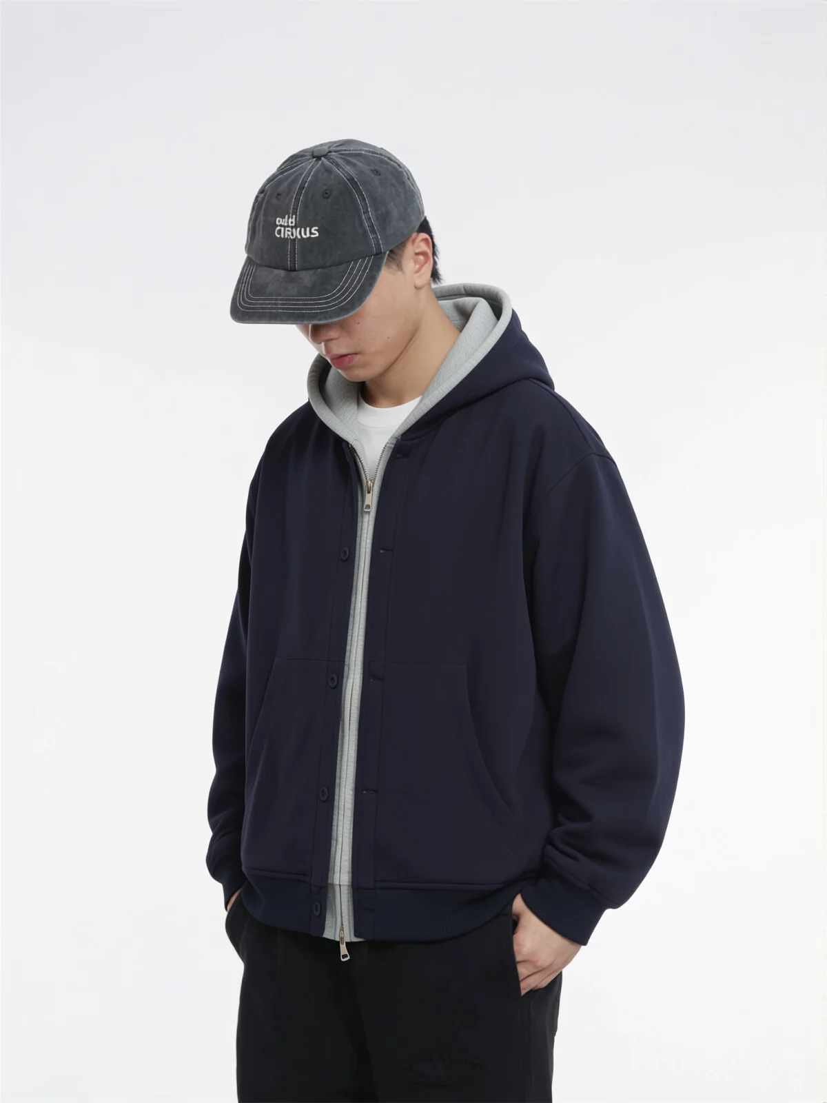 Retro 26AW Hooded Zipper Buttoned Sweatshirt Couple Style Versatile Cardigan Jacket Cotton Long Sleeve Anti-Wrinkle Warmth
