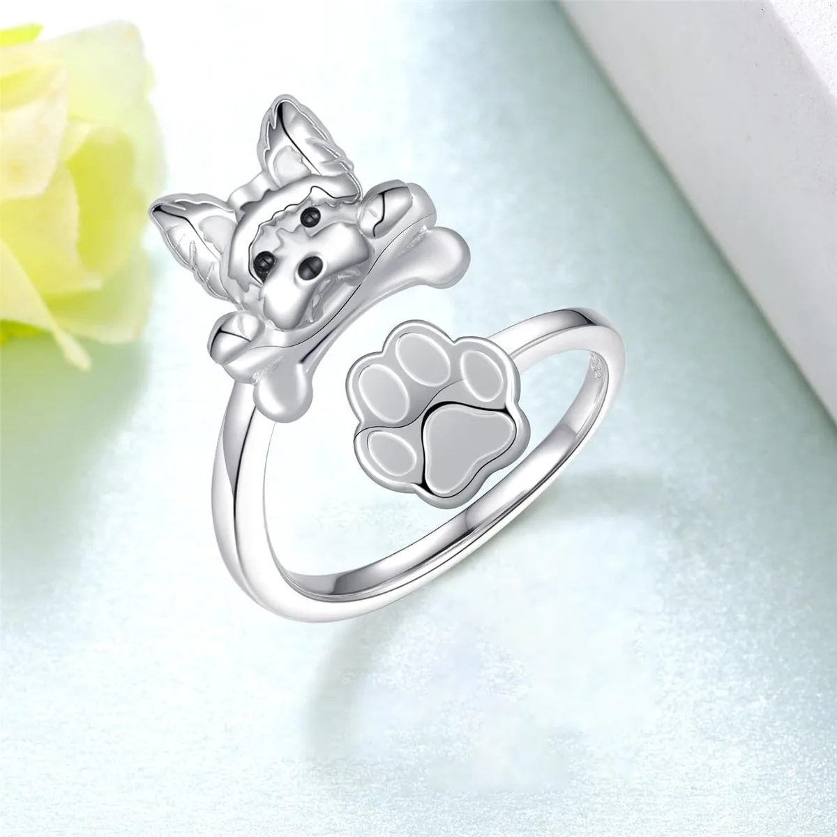 Delicate and Cute Yorkie Dog Ring for Men and Women Open Adjustable Pet Dog Festival Ring Fashion Jewelry Gift for Dog Lovers