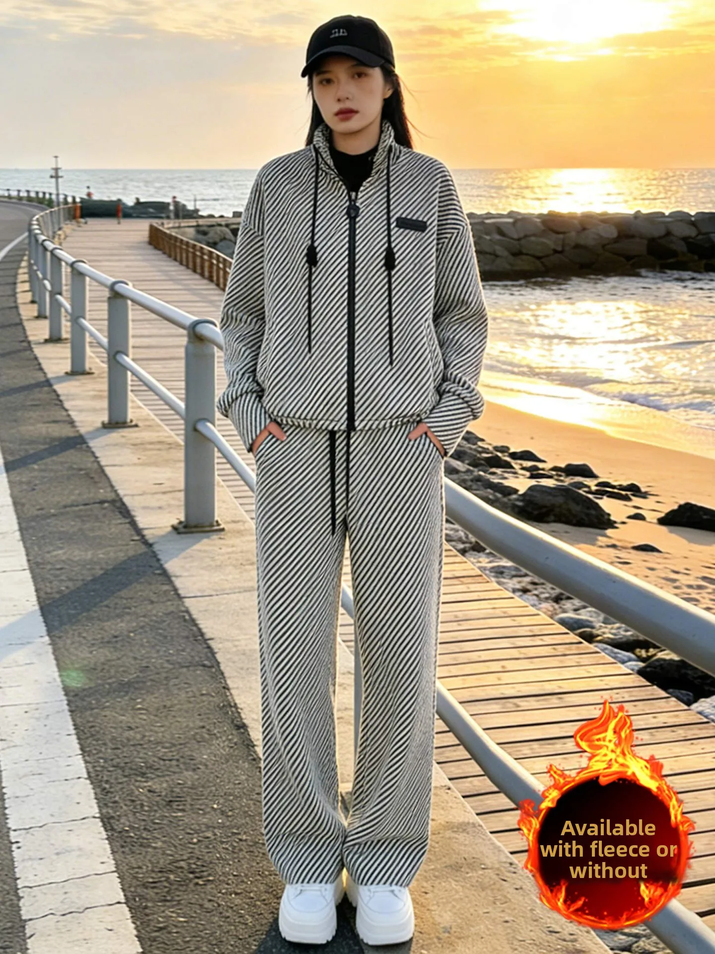 

Стильный повседневный спортивный костюм для женщин: брюки с высокой талией и широкими штанинами, топ, весенняя модная верхняя одежда, комплект из двух предметов, элегантный и трендовый.