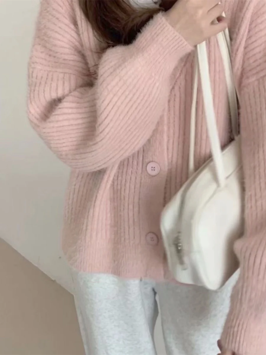 

Wed Girl Spring Color Ele Long Hair Middle Ne Ladies Knitted Lazy Sweater Cardigan V-ne Long Sve Regular Thi...