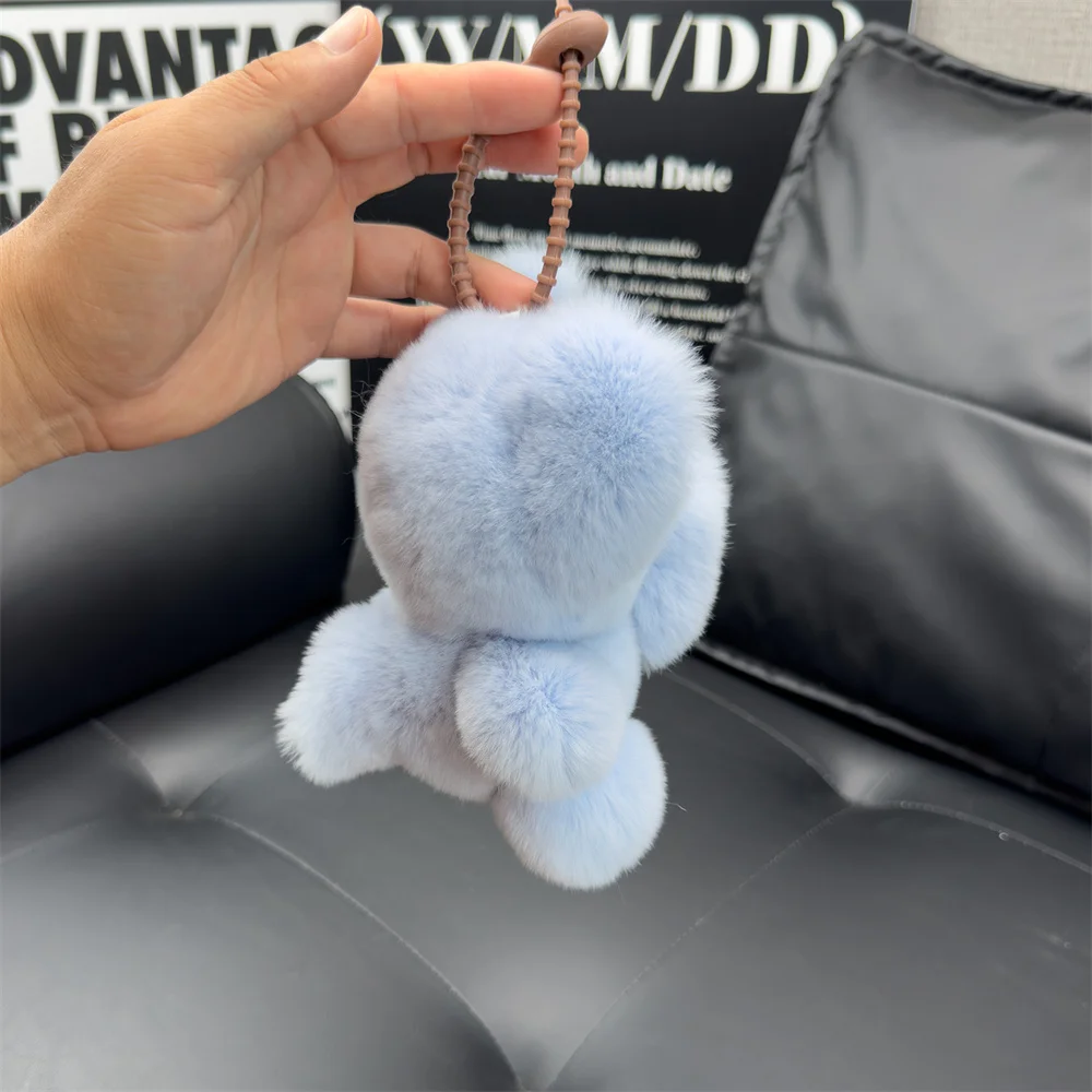 

plush Cute Rabbit Fur Elephant Pendant Keychain Real Rabbit Fur Doll Charm Toys Ornament Keyring Jewelry Pompom Pendant Handbag