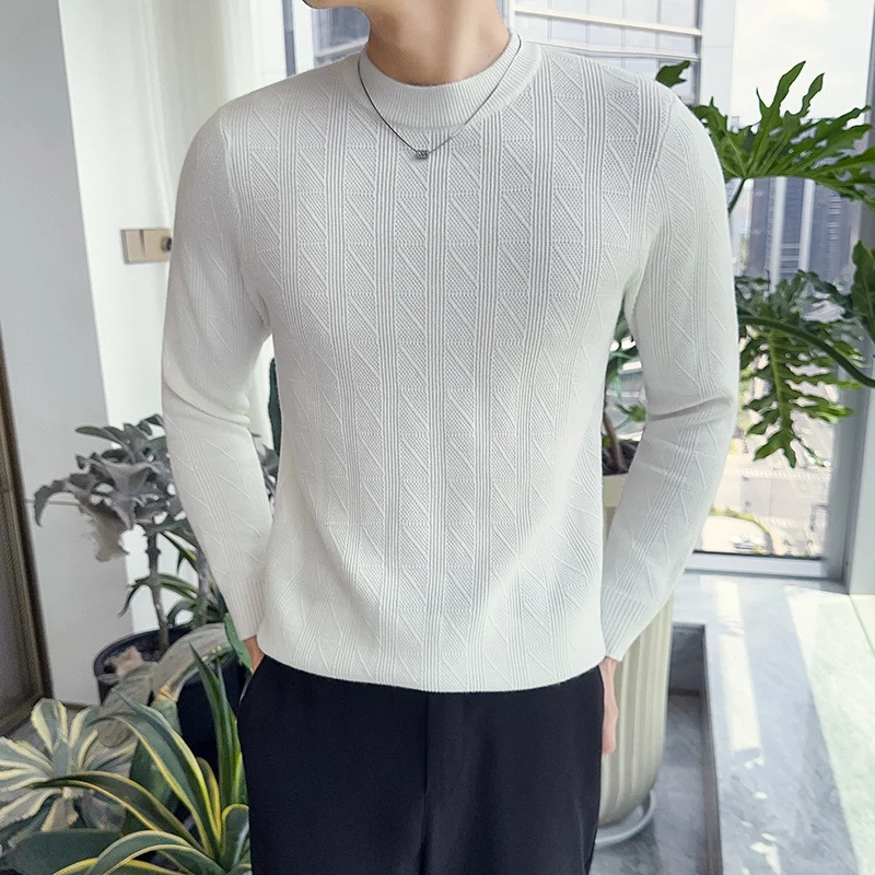 

Черный/белый/хаки, свитера для мужчин, одежда, осень-зима 2024, мужские пуловеры с длинными рукавами, мягкий и удобный базовый трикотаж