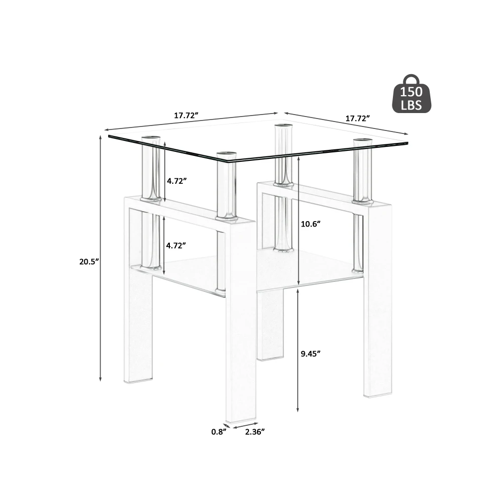 Modern Tempered Glass Tea Coffee Table Home Sofa Ins End Table, Square Side Table for Living Room Furniture image 3