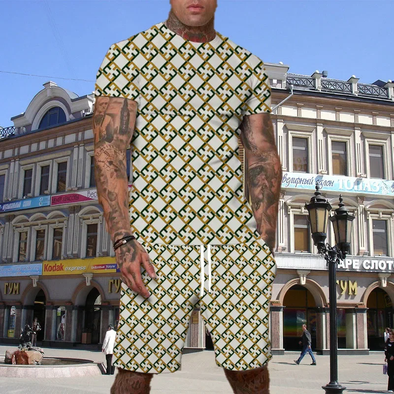 

2025 High-quality New Fashion Luxury Element Set 3D Crew Neck Printing Breathable and Comfortable Sports Casual Top and Shorts