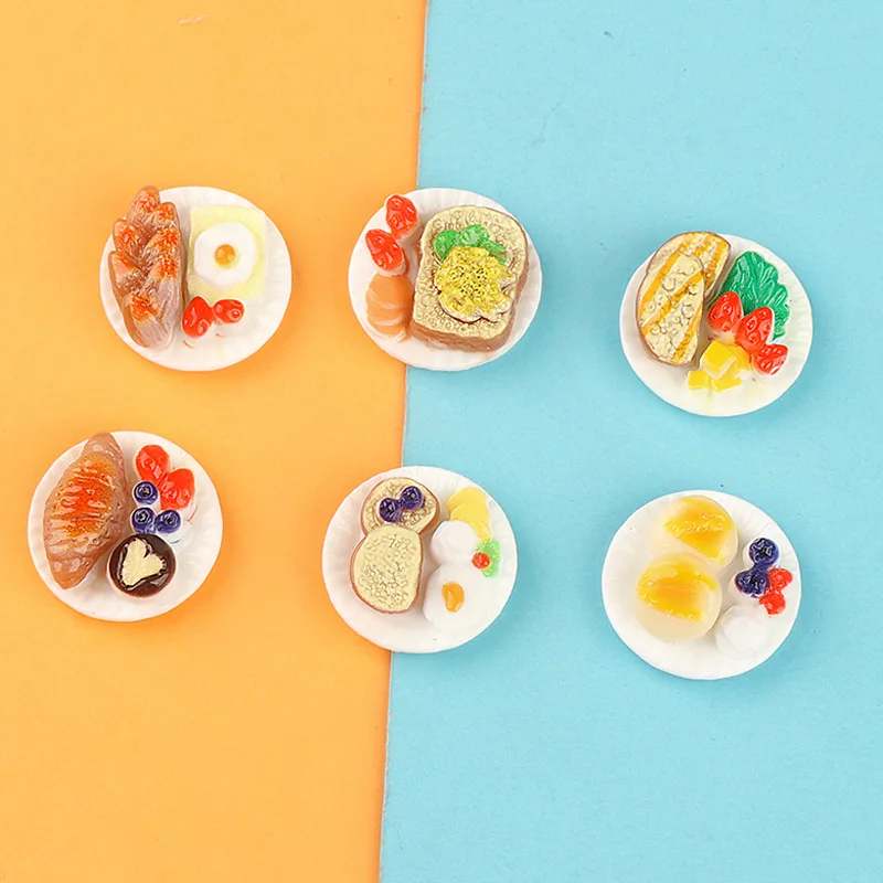 6pcs Dollhouse Kitchen Accessories Mini Food Toys Props Model 1:12 Doll House Accessories Mini Cake Dim Sum Tray Supermarket Toy