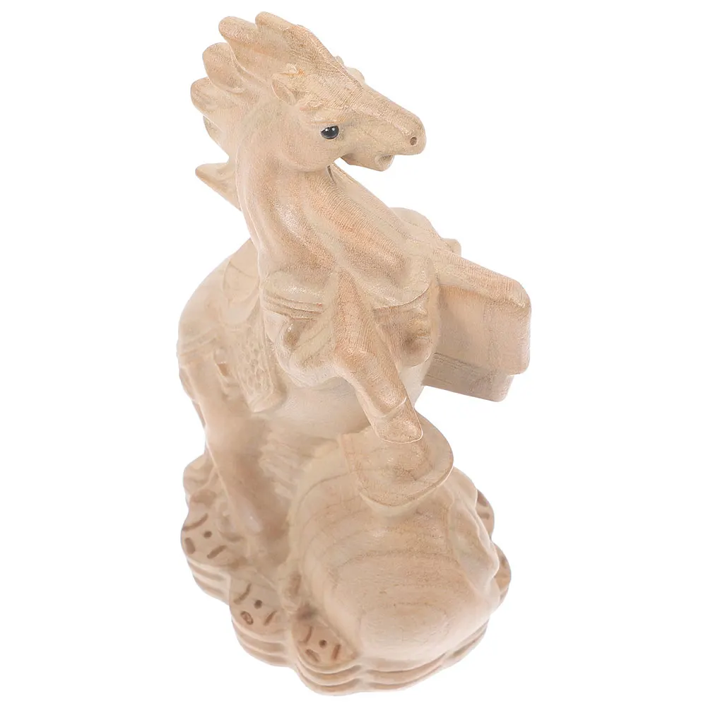 Wooden Horse Statue Decorative Carving Desk Home Office Animal Figurine Feng Shui Zodiac 2026 Year Ornament Handmade Placement