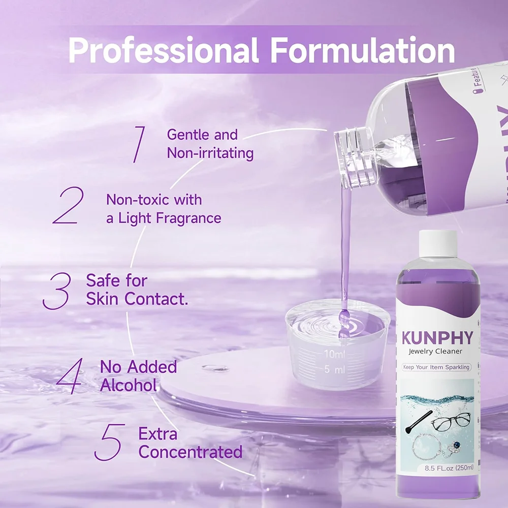 

KUNPHY 250ml Ultrasonic Solution Jewelry Cleaning Liquid Glasses Lens Watch Rings Cleaner Special for Ultrasonic Cleaner Machine