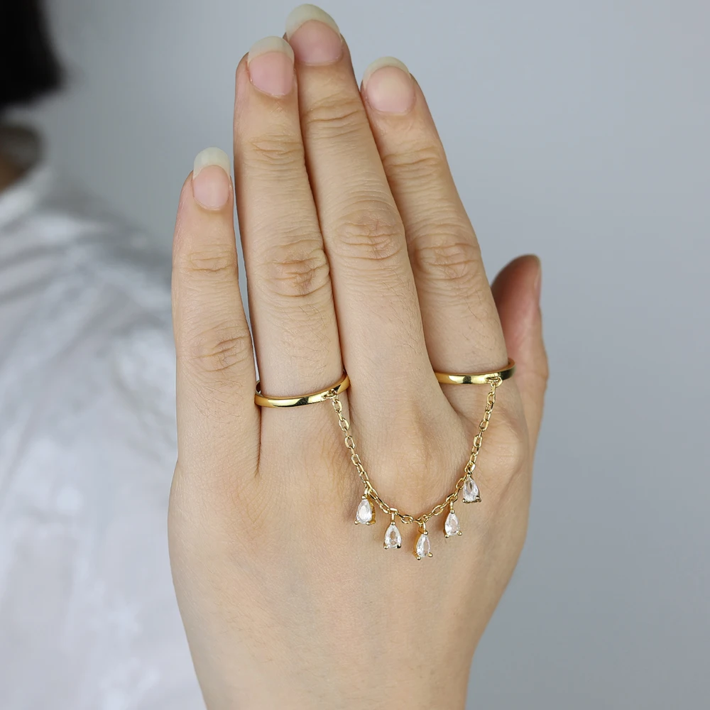

2025 New Arrivals High Quality Micro Paved 5A CZ Tassel Water Drops Chain Ring for Women Fashion Elegant Jewelry