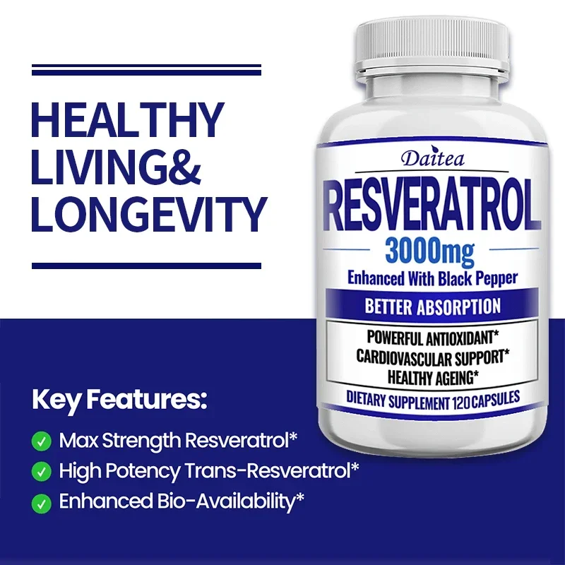 Resveratrol Supplements - Helps with Healthy Aging, Immune Support and Heart Health, Antioxidant