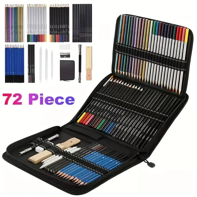 Art Professional 72 Pieces Art Set Sketch Drawing Pencil Kit Pencil Sketching Charcoal Pencil Tools Set For Artist