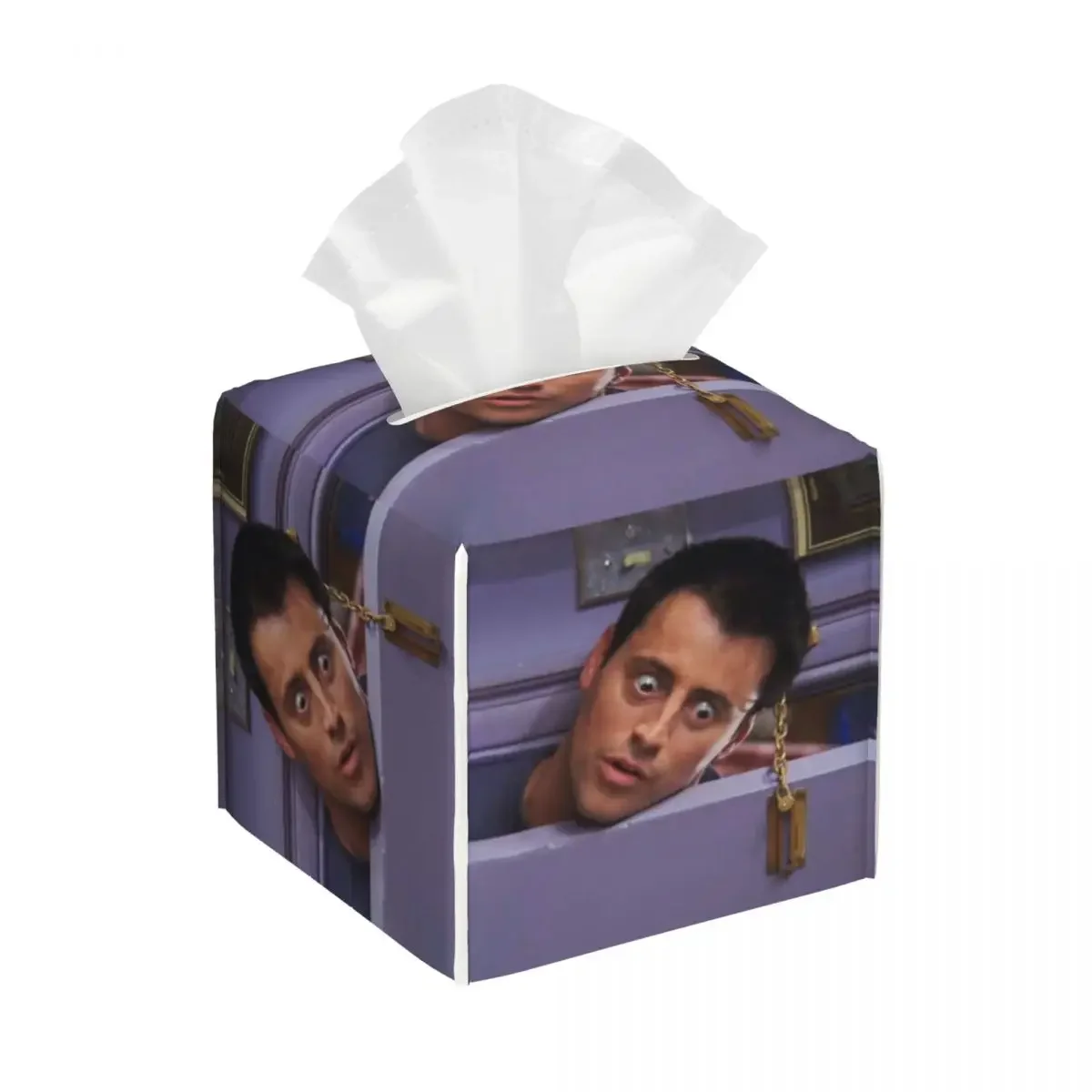 Custom Funny Joey Tribbiani Tissue Box Cover Square PU Leather Classic TV Show Friends Facial Tissue Box Holder for Bathroom Car