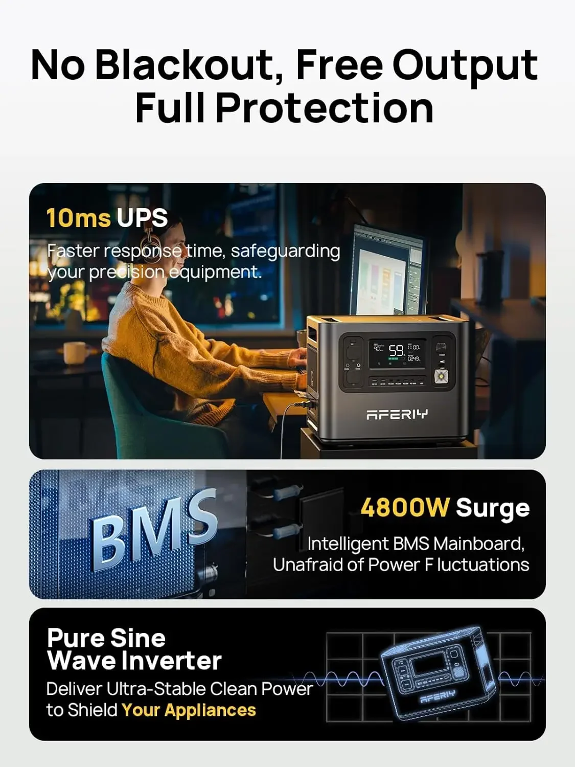 محطة طاقة محمولة من Bestseller بقدرة 2400 وات، ومولد بطارية LiFePO4 بقدرة 2048 وات في الساعة مع شحن تيار متردد بقدرة 1100 وات وشحن بالطاقة الشمسية بقدرة 500 وات، للمنزل Ba