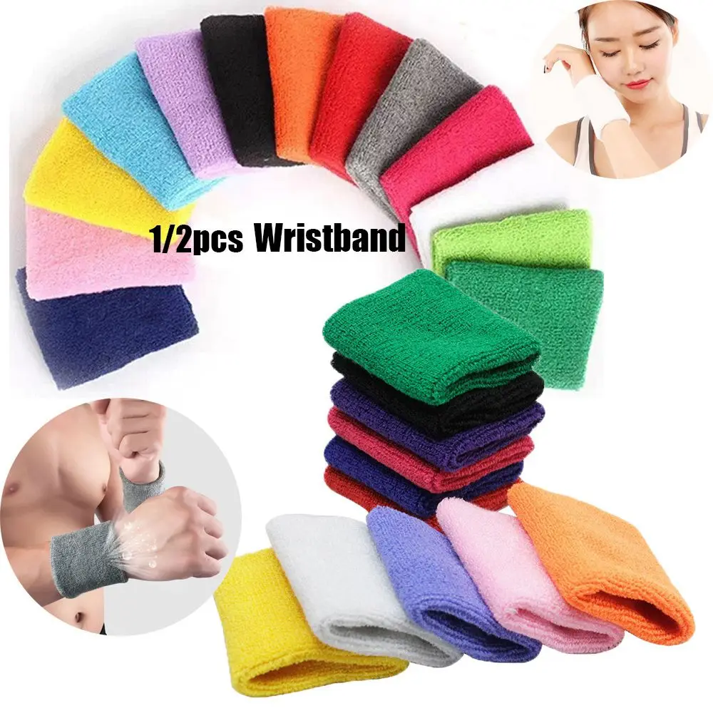 1/2Pcs Unisex Soft Brace Wraps Guards Gym Sweat Wristband Volleyball Basketball Cotton Wrist Tennis Hand Bands Sport Sweatband