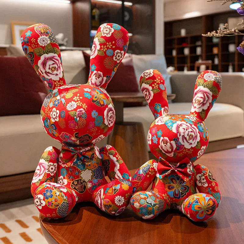클래식 중국 스타일 말과 토끼 플러시 장난감 피오니 레드 포니 인형 차이나타운 부티크 포니 장식 토끼 인형 어린이 특별 선물