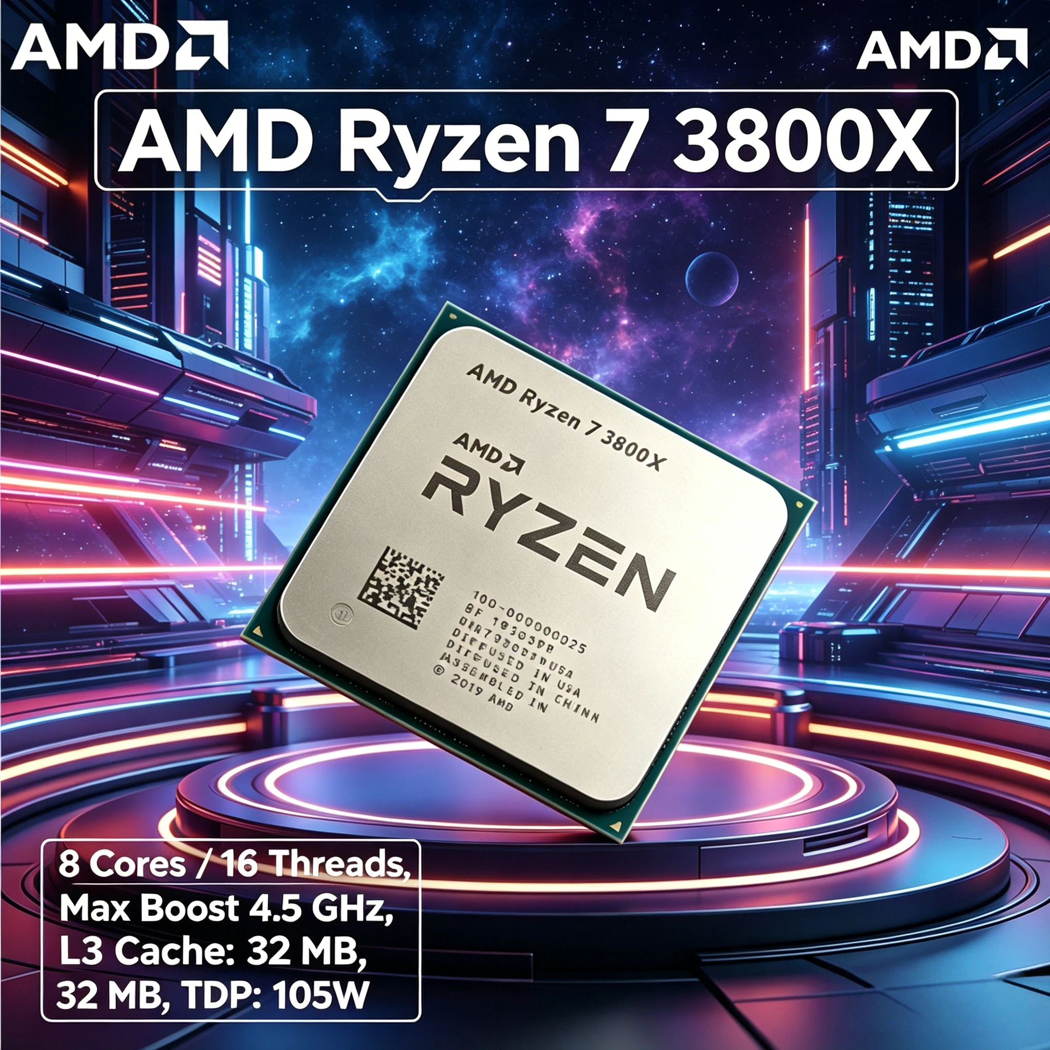 AMD Ryzen 7 3800X 8-Core 16-Thread Zen 2 CPU 4.5GHz Boost 32MB L3 Cache 105W AM4 PCIe 4.0 Unlocked & DDR4 & Eff & Multitask