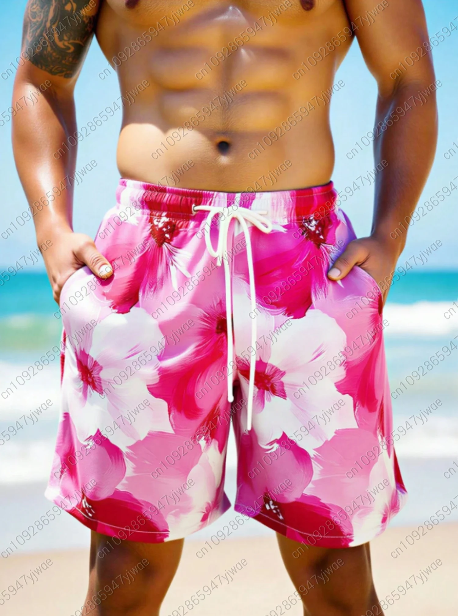 2026 Summer Men beach Board Shorts  floral Leopard  Swim Trunks Drawstring Elastic Quick Dry Hawaiian Beach Shorts men clothin