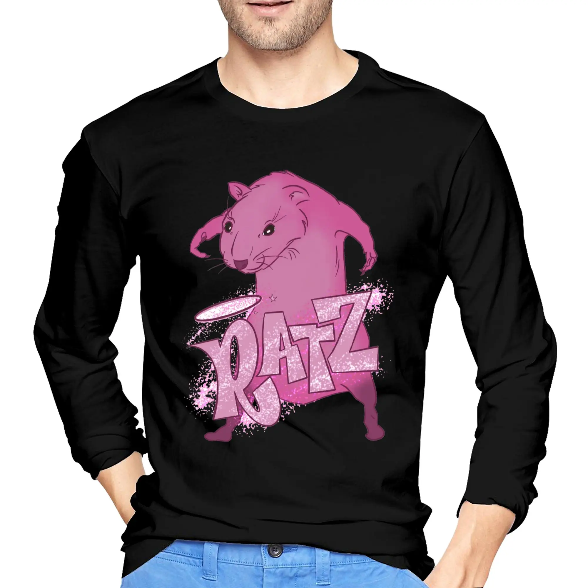 

RATZs PINK MOUSE Merch Мужская футболка с длинными рукавами Модные футболки с круглым вырезом Весенние и осенние мужские топы