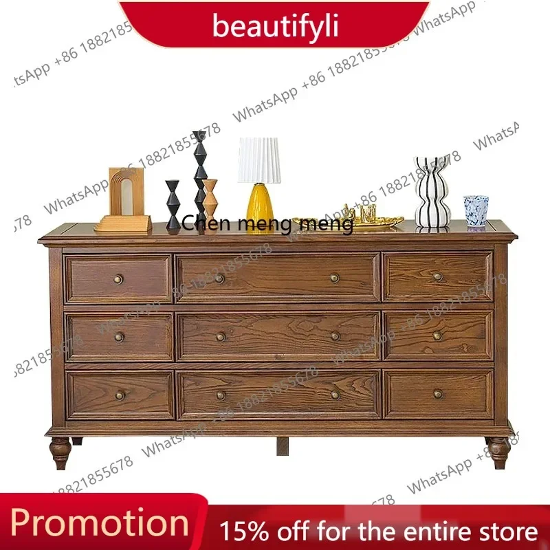 

Q181 American solid wood ash wood dining side cabinet retro living room bedroom drawer bedside storage cabinet