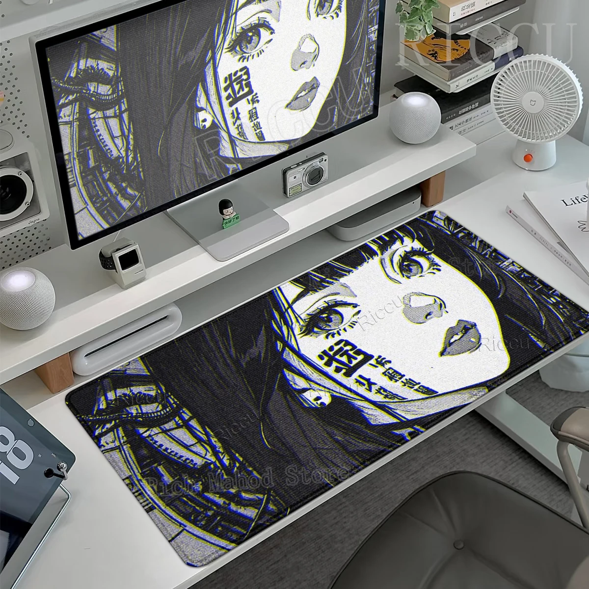 

Black White Punk Style Desk Mat Anime Girl Aesthetics Mouse Pad PC Keyboard Extended Mousepad Gaming Accessories Office Carpet