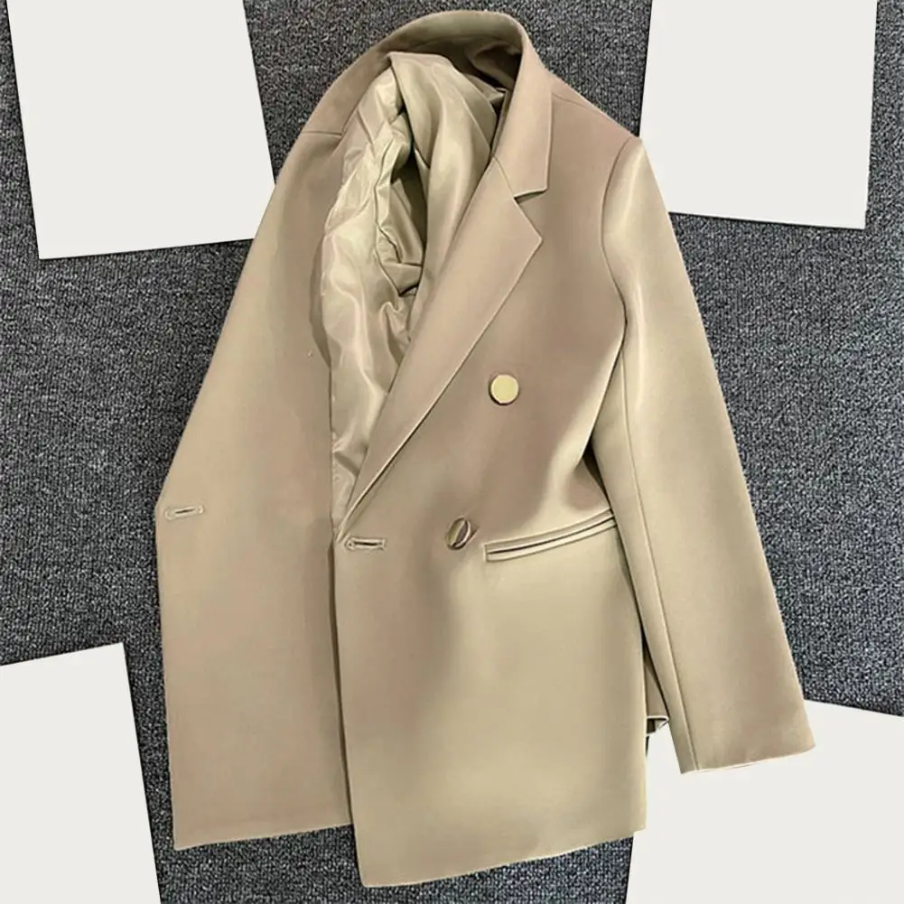 Blazer de oficina para mujer, chaqueta de manga larga con solapa, doble botonadura y bolsillos, moda coreana, holgada, prendas de vestir, 2023